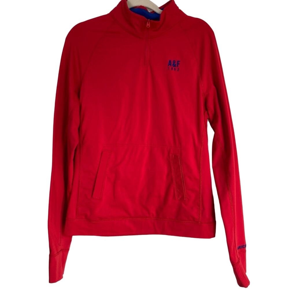 Y2K Abercrombie & Fitch Red Quarter Zip Pullover Mens Medium Activewear Athletic